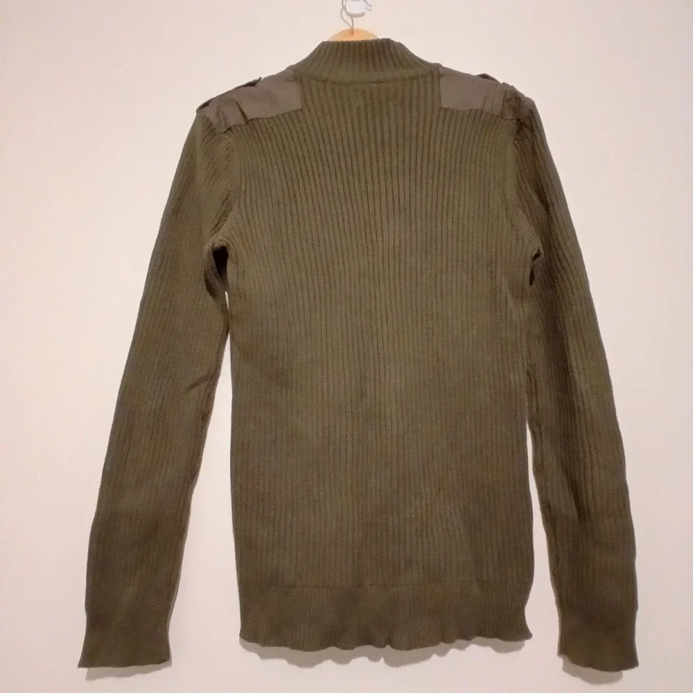 American Rag Mens Olive Green Military Quarter Zip Ribbed Cotton Sweater‎ Large